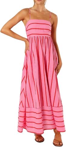 NUFIWI Women Summer Striped Maxi Dress Spaghetti Strap Cutout Ruffle Long Dress Flowy Swing Beach Vocation Dress in Saudi Arabia