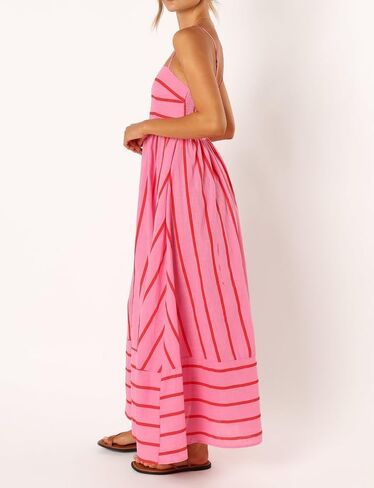 NUFIWI Women Summer Striped Maxi Dress Spaghetti Strap Cutout Ruffle Long Dress Flowy Swing Beach Vocation Dress in Saudi Arabia