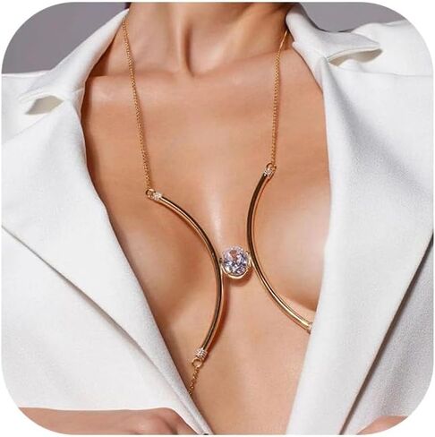 Sexy Rhinestone Green Chest Bracket Chain Bikini Bra Body Chain Crystal Lingerie Chain Festival Party Rave Underwear Body Jewelry for Women in Kuwait