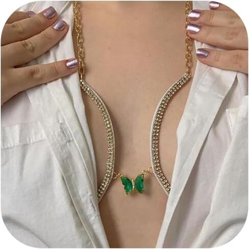 مثير لبطولة راينستون خضراء الصدر سلسلة Bikini bara bory body chain crystal chain chain chain chain party party rave keymonder kewelry for women in Kuwait