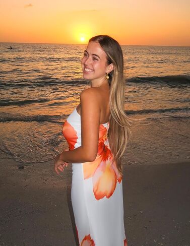 ZESICA Womens Boho Floral Strapless Maxi Dress 2025 Summer Off Shoulder Bodycon Beach Party Long Dresses in Saudi Arabia
