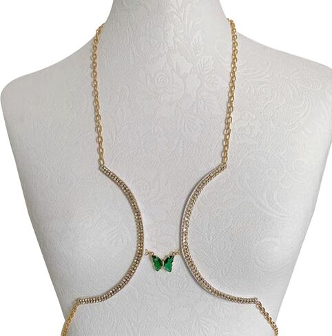 مثير لبطولة راينستون خضراء الصدر سلسلة Bikini bara bory body chain crystal chain chain chain chain party party rave keymonder kewelry for women in Kuwait