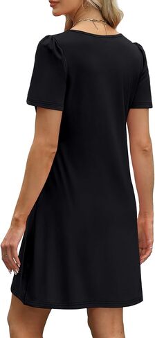 OFEEFAN Womens Pleated Front Dresses Fashion Spring Puff Sleeve Pockets Sundress Casual Summer in Saudi Arabia