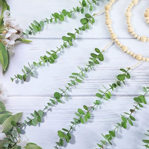 Hanging Eucalyptus Boho Wall Decor Large Boho Bedroom Wall Hanging Wooden Bead Garland Artificial Eucalyptus Natural Greenery Decoration, 36 x 36 Inch in Saudi Arabia