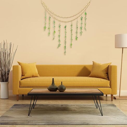 Hanging Eucalyptus Boho Wall Decor Large Boho Bedroom Wall Hanging Wooden Bead Garland Artificial Eucalyptus Natural Greenery Decoration, 36 x 36 Inch in Saudi Arabia