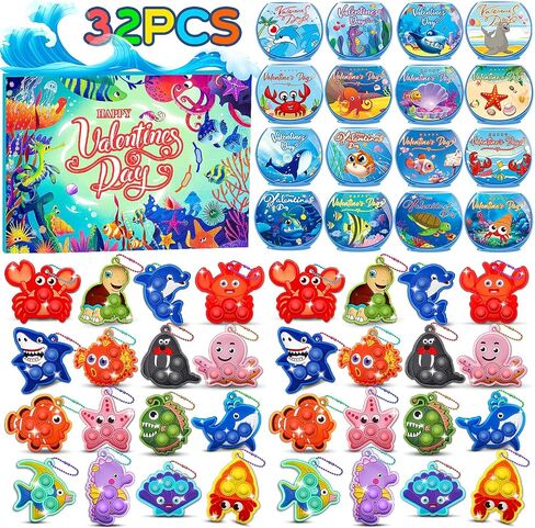 Party Favors for Kids 16PCS Sea Animal Mini Pop Keychain Under The Sea Party Favors Goodie Bag Stuffers Carnival Birthday Gifts Classroom Small Prizes for Kids in Saudi Arabia