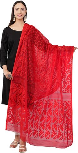 Lightweight Cotton Silk Jamdani Dupatta for Women/Long and Wide Dupatta/Wrap/Shawl for Women in Saudi Arabia