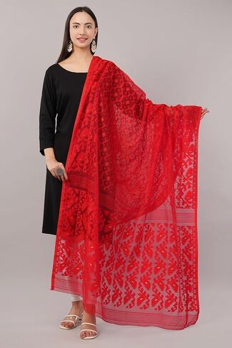 Lightweight Cotton Silk Jamdani Dupatta for Women/Long and Wide Dupatta/Wrap/Shawl for Women in Saudi Arabia