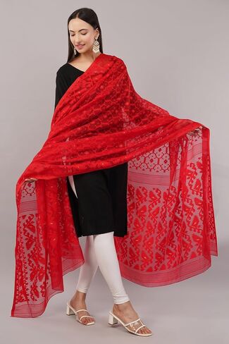 Lightweight Cotton Silk Jamdani Dupatta for Women/Long and Wide Dupatta/Wrap/Shawl for Women in Saudi Arabia