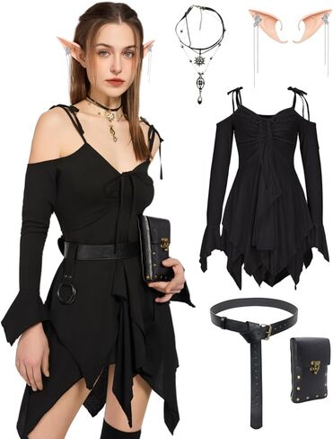 Renaissance Costume Women Fairy Steampunk Costume for Woman Medieval Dress with Belt Pouch Fanny Pack 5PCS in Saudi Arabia