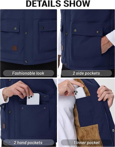 Cotrasen Men's Winter Warm Vests Outerwear Casual Fleece Lined Vest Puffer Sleeveless Jacket in Saudi Arabia