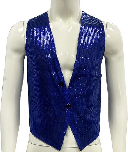 Men's Sequins Vest Slim Fit Christmas Party Vest Hip Hop Disco Dance Waistcoat Performance Show Jacket in Saudi Arabia