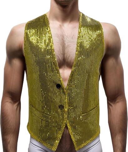 Men's Sequins Vest Slim Fit Christmas Party Vest Hip Hop Disco Dance Waistcoat Performance Show Jacket in Saudi Arabia