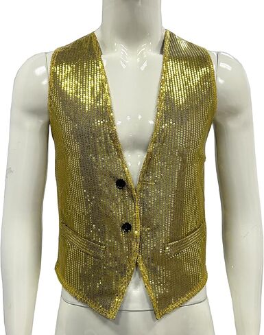 Men's Sequins Vest Slim Fit Christmas Party Vest Hip Hop Disco Dance Waistcoat Performance Show Jacket in Saudi Arabia
