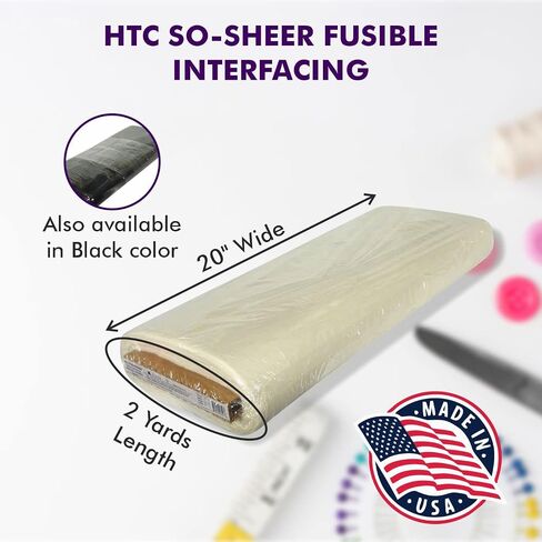 Superpunch So-Sheer Fusible Knit Interfacing/Underling HTC1350-2 - 20 Inches Wide, Precut Sewing for Soft Shaping & Quilting, 100% Polyester, Made in USA, Sold in 2 Yard Package, Made in USA (Black) in Saudi Arabia