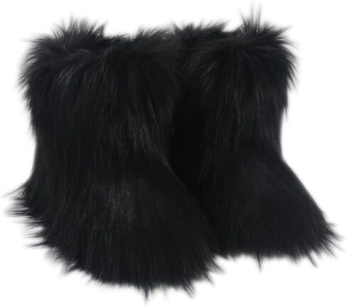Gegefur Girls Boys Kids Faux Fur Boots Furry Fuzzy Fluffy Warm Winter Snow Boots Flat Shoes Outdoor in Saudi Arabia