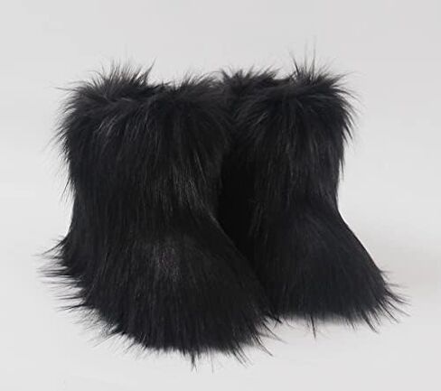 Gegefur Girls Boys Kids Faux Fur Boots Furry Fuzzy Fluffy Warm Winter Snow Boots Flat Shoes Outdoor in Saudi Arabia
