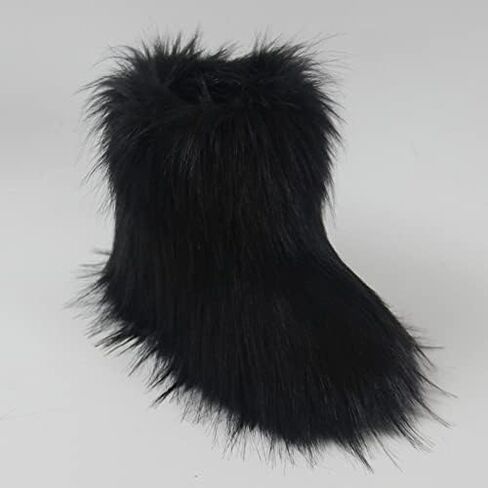 Gegefur Girls Boys Kids Faux Fur Boots Furry Fuzzy Fluffy Warm Winter Snow Boots Flat Shoes Outdoor in Saudi Arabia
