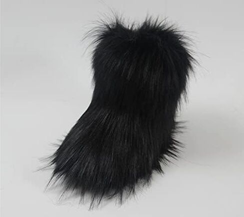Gegefur Girls Boys Kids Faux Fur Boots Furry Fuzzy Fluffy Warm Winter Snow Boots Flat Shoes Outdoor in Saudi Arabia