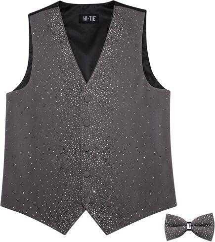 Hi-Tie Men's Sparkling Velvet Waistcoat Suit Vest and Bow Tie Set Tuxedo Vests Flower Lapel Pin for Wedding Party Performance in Saudi Arabia