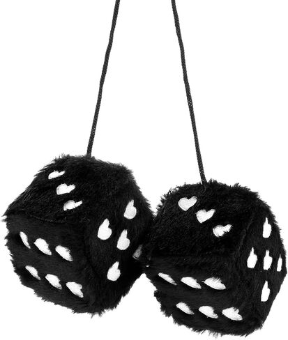 Pink Fuzzy Plush Dice for Car Rear View Mirror, Pair of 2.75" Heart Embroidered Automotive Interior Hanging Ornament Retro Decoration Accessories (Pink) in Saudi Arabia
