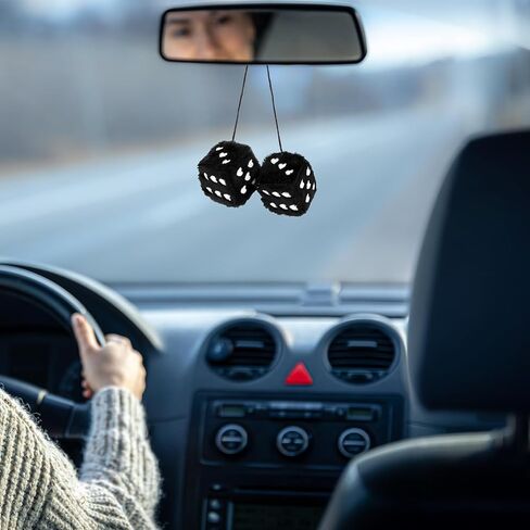 Pink Fuzzy Plush Dice for Car Rear View Mirror, Pair of 2.75" Heart Embroidered Automotive Interior Hanging Ornament Retro Decoration Accessories (Pink) in Saudi Arabia