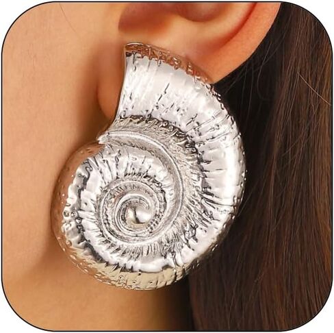 Boho Gold Conch Shell بيان أقراط للنساء العصرية ، سحر محارة كبيرة الصدف دوامة أسقط القطر الدائري جولة عطلة الشاطئ هدية مجوهرات 2025 in Kuwait