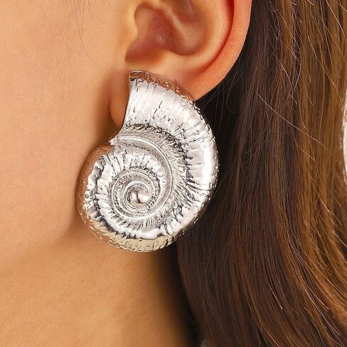 Boho Gold Conch Shell بيان أقراط للنساء العصرية ، سحر محارة كبيرة الصدف دوامة أسقط القطر الدائري جولة عطلة الشاطئ هدية مجوهرات 2025 in Kuwait