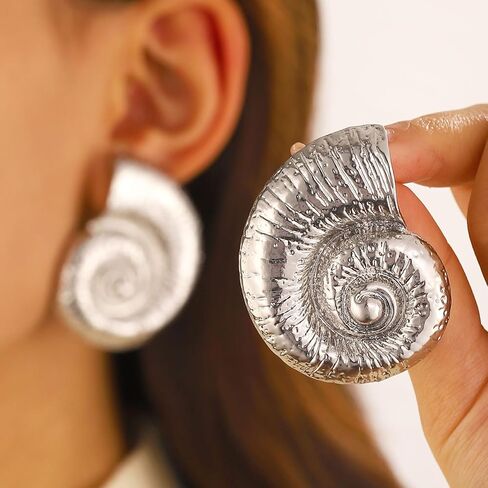 Boho Gold Conch Shell بيان أقراط للنساء العصرية ، سحر محارة كبيرة الصدف دوامة أسقط القطر الدائري جولة عطلة الشاطئ هدية مجوهرات 2025 in Kuwait