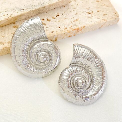 Boho Gold Conch Shell بيان أقراط للنساء العصرية ، سحر محارة كبيرة الصدف دوامة أسقط القطر الدائري جولة عطلة الشاطئ هدية مجوهرات 2025 in Kuwait