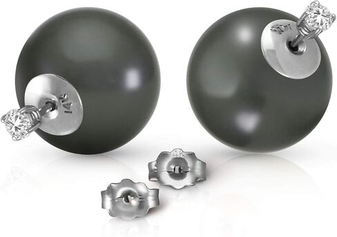 Galaxy Gold GG 5670 14k Solid Gold Stud with 0.40 Carat Natural Diamonds & Black Shell Pearl Earrings in Kuwait