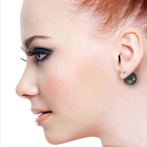 Galaxy Gold GG 5670 14k Solid Gold Stud with 0.40 Carat Natural Diamonds & Black Shell Pearl Earrings in Kuwait