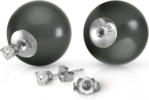 Galaxy Gold GG 5670 14k Solid Gold Stud with 0.40 Carat Natural Diamonds & Black Shell Pearl Earrings in Kuwait
