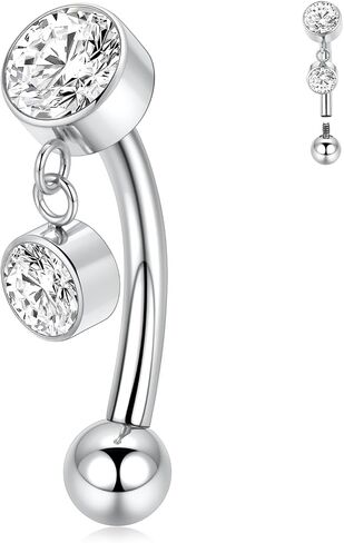 FUNLMO Belly Button Ring Cubic Zirconia Dangle Belly Button Piercing G23 Titanium Belly Ring Navel Piercing Jewelry 14G Navel Barbell Stud in Saudi Arabia