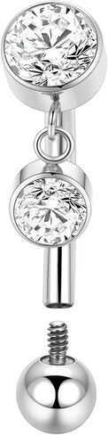 FUNLMO Belly Button Ring Cubic Zirconia Dangle Belly Button Piercing G23 Titanium Belly Ring Navel Piercing Jewelry 14G Navel Barbell Stud in Saudi Arabia