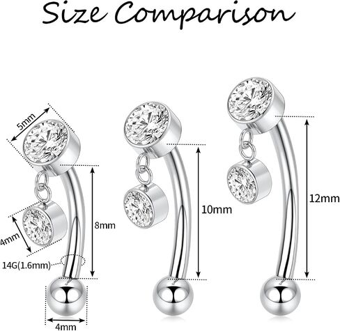 FUNLMO Belly Button Ring Cubic Zirconia Dangle Belly Button Piercing G23 Titanium Belly Ring Navel Piercing Jewelry 14G Navel Barbell Stud in Saudi Arabia