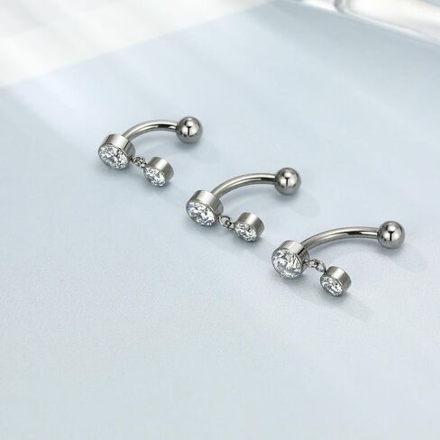 FUNLMO Belly Button Ring Cubic Zirconia Dangle Belly Button Piercing G23 Titanium Belly Ring Navel Piercing Jewelry 14G Navel Barbell Stud in Saudi Arabia