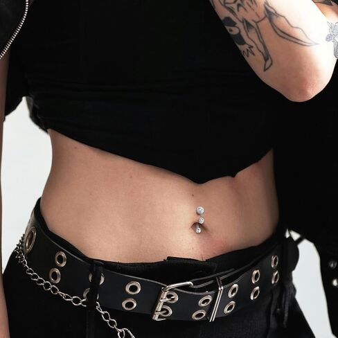 FUNLMO Belly Button Ring Cubic Zirconia Dangle Belly Button Piercing G23 Titanium Belly Ring Navel Piercing Jewelry 14G Navel Barbell Stud in Saudi Arabia