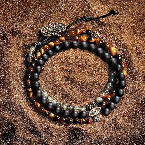 KARMA AND LUCK - Path To Spiritual Healing - Men's Real Jade Stones 925 Sterling Silver Eye of Horus Charm Protection Hamsa Hand Button Closure 4 Time Wrap Bracelet in Saudi Arabia