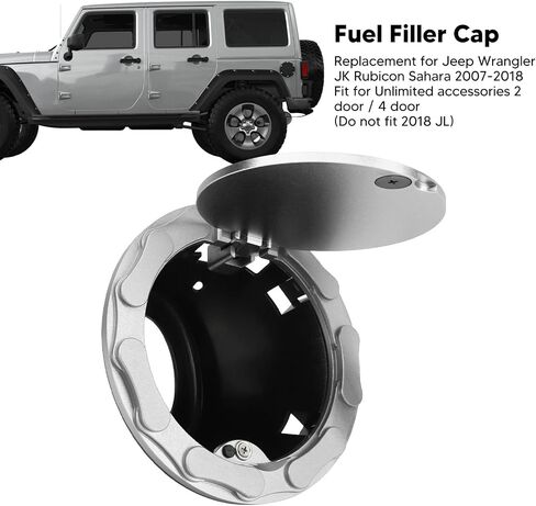 Fuel Fuel Filler Cover Replacement for Wrangler JK Sahara 2007-2018, for Unlimited Accessories 2 door 4 door, Do not fit 2018 JL (Black) in Kuwait