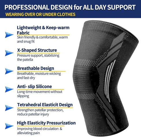 Knee Brace for Women & Men - UFITVELL 2 Packs knee compression sleeve for Knee Pain, Ideal for Gym, Running, Basketball, volleyball, Yoga, Support Meniscus Tear, swelling & Arthritis Pain Relief - in Saudi Arabia