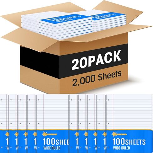 Fainne 20 حزمة من ورق دفتر الملاحظات السائبة حكمت الكلية 8 × 10.5 بوصة حكمت الكلية ورقة فضفاضة ورق دفتر ملاحظات مبطن ورق حشو لـ 3 مجلدات حلقية للفصل الدراسي في الكلية 100 ورقة في كل حزمة in Saudi Arabia