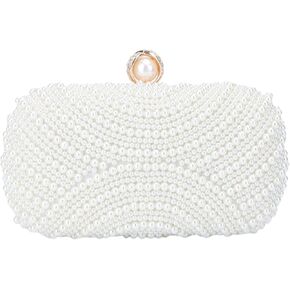 Fecialy Pearl Clutch Purses for Women Wedding Crystal Beaded Evening Handbags Clutch with Pearl Chain