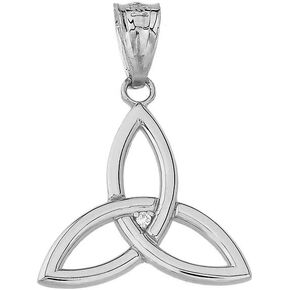 مصدقة 14K الذهب Solitaire Diamond Celtic Trinity Charm قلادة