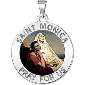 PicturesOnGold.com Saint Monica W/Her Son Saint Augustine Religious Medal Color 3/4 Inch Sterling Silver