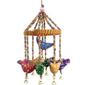 Handmade Decorative Door Hanging Bell Bird Chandelier for Home Decoration Hanging Ornament Size- 15x15x35 cm (LxWxH)