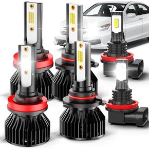 Fit For Honda Accord (2008-2015 Coupe) led Foglight bulbs, 9005+H11 High & Low Beam Bulbs+H11 led fog light bulb,500% Brightness, 6000K Eye-Protection White,Plug and play, IP68,with Fan,No Errors.