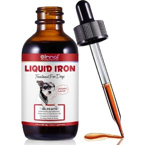 Liquid Iron Drops for Dogs,Iron Supplements for Dogs with Folate & Vitamin B12, Promotes Blood Health, Improve Anemia, Low Enery Levels and Lethargy, Caramel Flavor -60ml