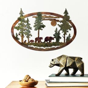 Hicarer Metal Bear Wall Art Farmhouse Mountains with Trees Wildlife Wall Decor Rustic Animal Hunting Decor Cabin Decorations in Saw Blade Bear Lover Gifts for Bedroom Outdoor 15.75 Inch(Colored)