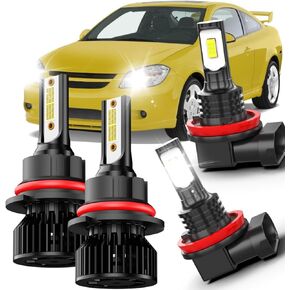 Fit For Chevy Cobalt 2005 2006 2007 2008 2009 2010 Led Headlight Bulbs,1:1 size 9007 headlight bulb, 9007 High & Low Beam Bulbs+H11 H8 Fog Light Bulbs,500% Brightness, 6000K White,Plug and play,4-Pack